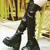 Gothic Overknee Stiefel Damen Plateau Wedges Motorradstiefel Overknee Army Stripper Heels Punk Schnürgürtel Schnalle Lang