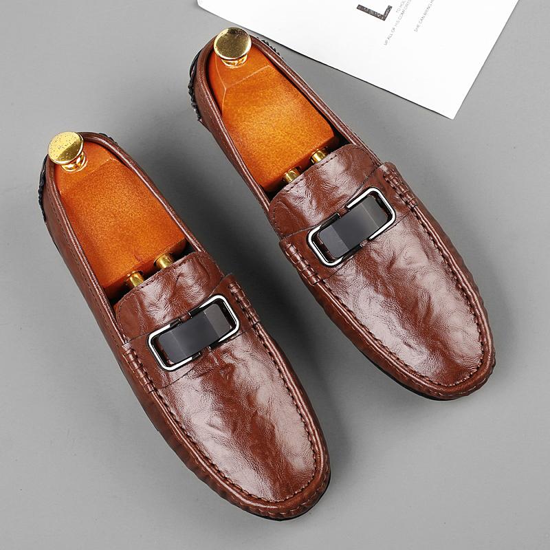 Fashionable Low Cut Men'S Bean Shoes Comfortable Slip-On Flat Driving Leather Shoes High-Quality Handmade Leather Casual Loafers