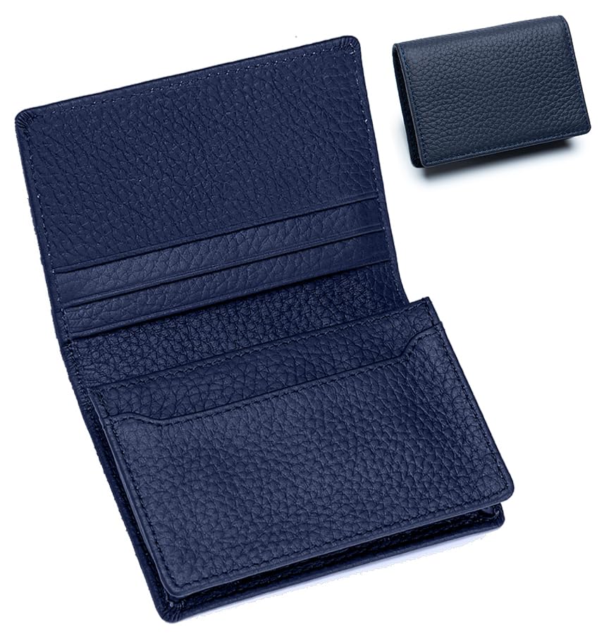 Bearneko Visitenkartenetui für Damen und Herren, Beliebtes Visitenkartenetui aus echtem Leder, Großes Fassungsvermögen, Platz für 50 Karten, Stilvoll, Zweifach faltbar,