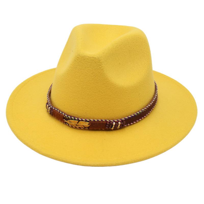 Minority Stage Top Hat Metal Feather Jazz Hat Men'S And Women'S Ethnic Style Felt Hat Tibetan Wool Hat