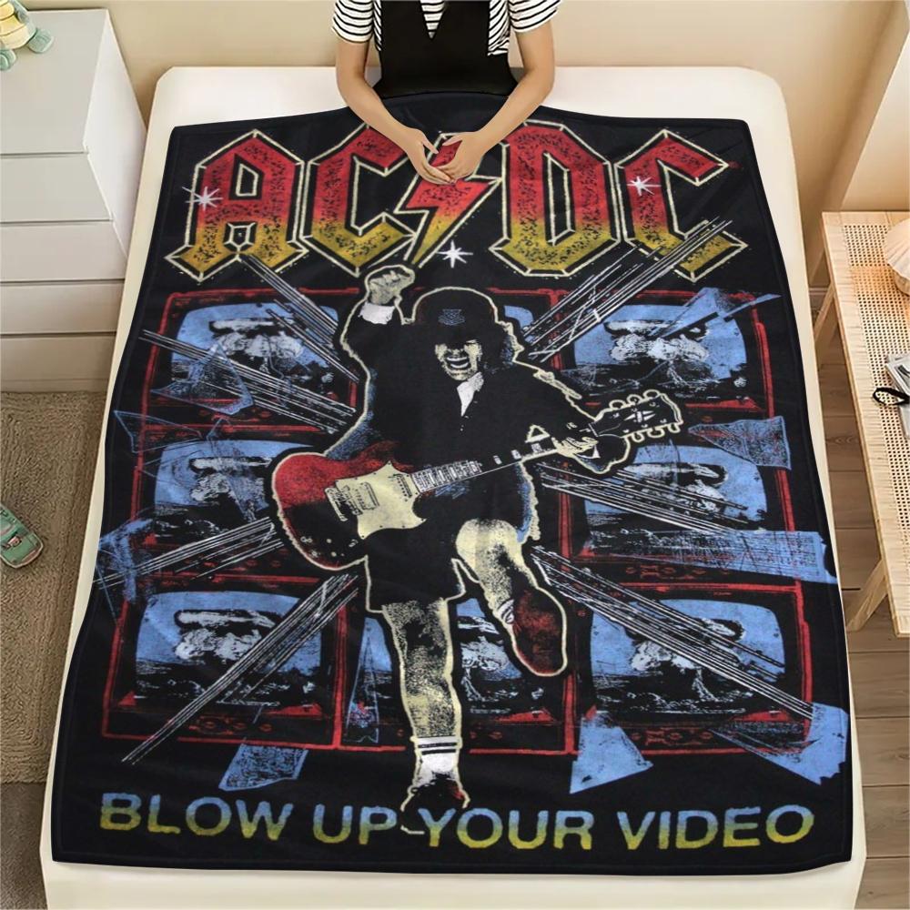 1Pc Ac-dc Music Band Print Flannel Blanket, High quality Comfortable for All Seasons, Home Decor, Warmth and Comfort, Perfect for Christmas Gifts