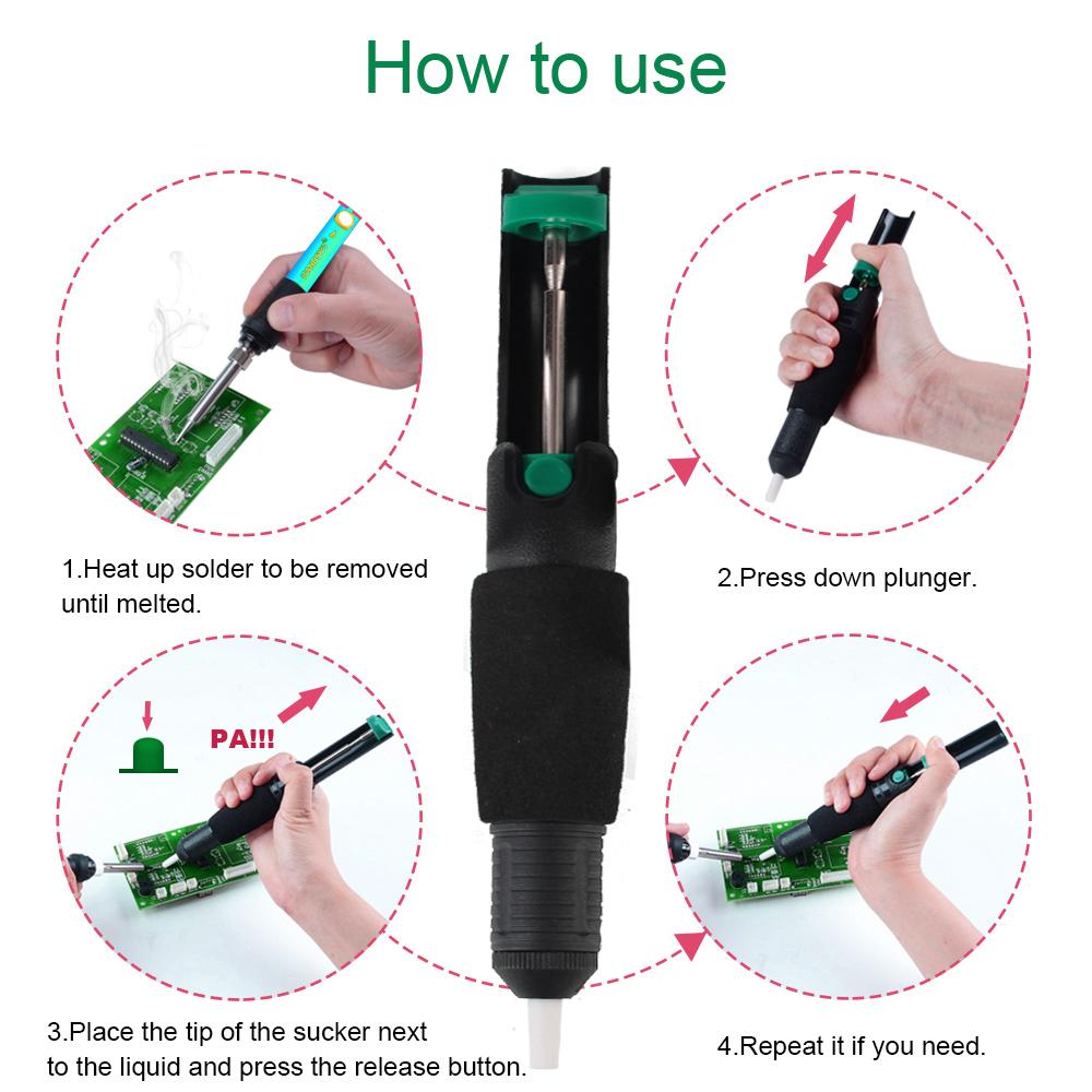 Hand Welding Tools Vacuum Soldering Iron Desolder Gun Suction Tin Soldering Sucker Powerful Desoldering Pump With Extra Nozzle
