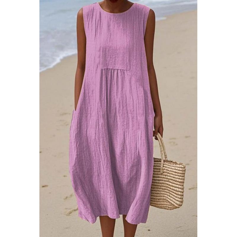 Summer new sleeveless pocket casual printing temperament long dress dress slim dress