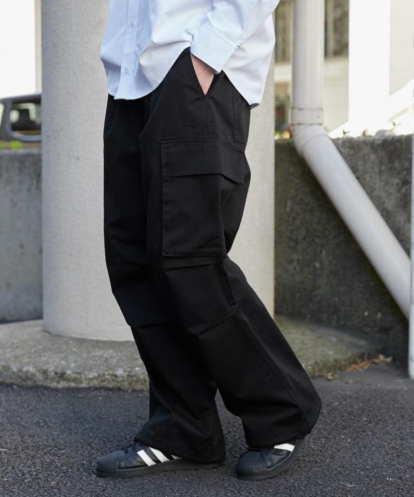 WEGO Wide Cargo Wide Leg Easy Work Size Black Men's Pants, Pants, Pants, Bottoms, Pants, Outdoor, Streetwear, Gift, Spring/Summer, Autumn/Winter,
