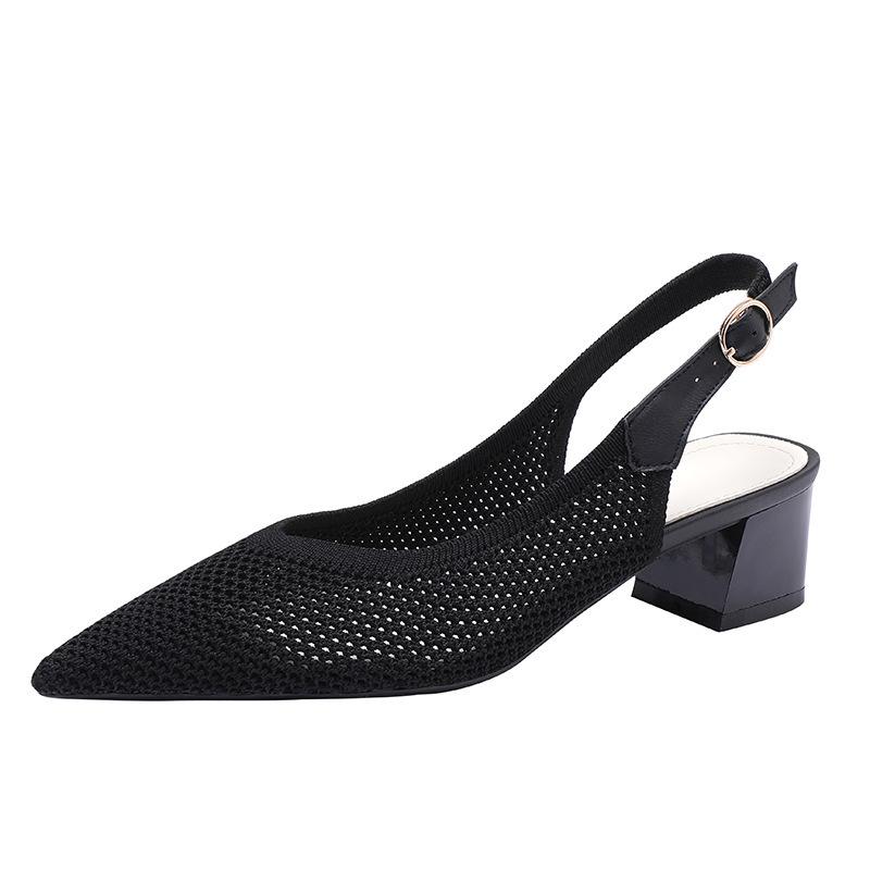 Baotou Thick Heel Sandals Large Size Women's Shoes Woven Soft Sole Word with Fashion Flying Weaving Medium Heel High Heel Summer