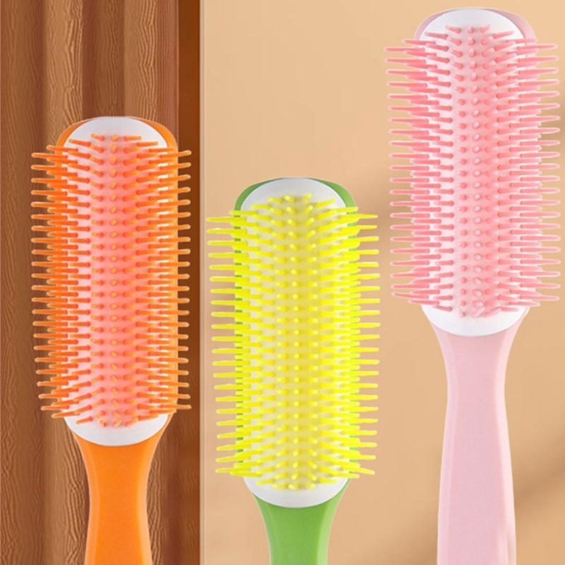 9 Row Cushion Nylon Bristles Hair Brush for Separating,Shaping,Blow Drying,Styling & Detangling,Defining Curls Hair Salon