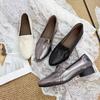 Comfortable single shoes spring new shallow mouth pointed flat shoes thick heel style grandma shoes soft sole