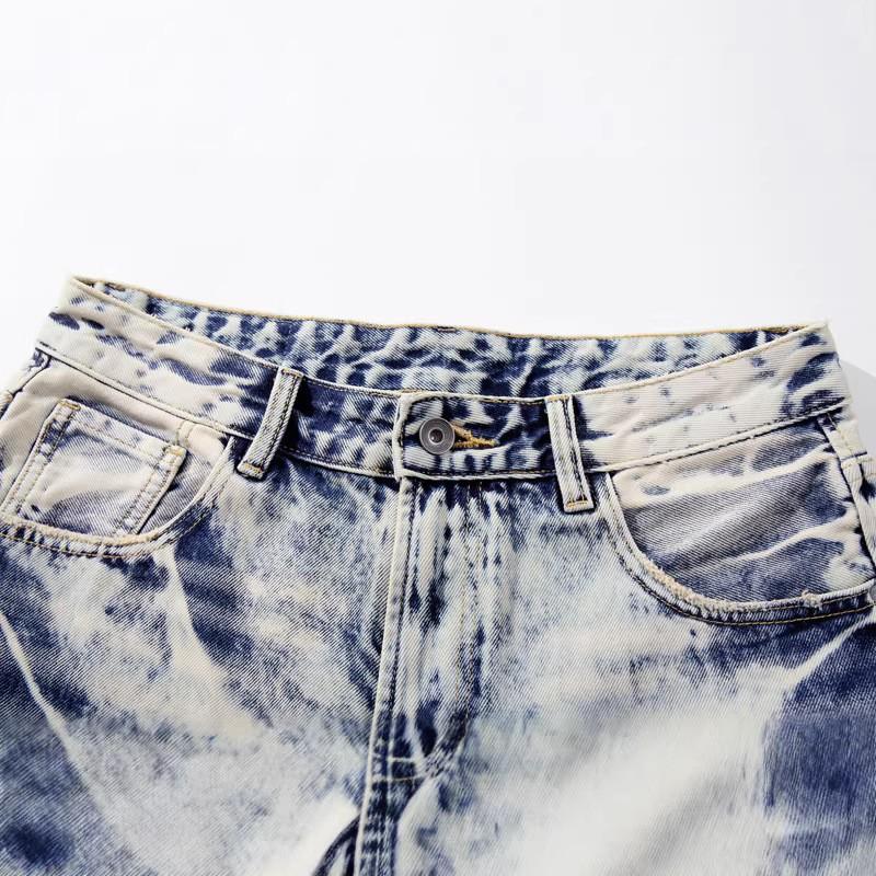 Unisex Relaxed Straight Leg Denim Jeans Water Washed Gradient Distressed Style Fall Casual Streetwear