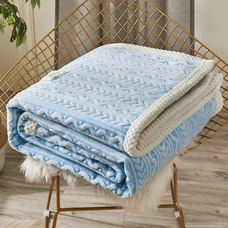 Autumn Winter Thick Coral Fleece Single Blanket Queen Double Flannel Blanket for Office Dorm Warm Little Quilt Without Zipper