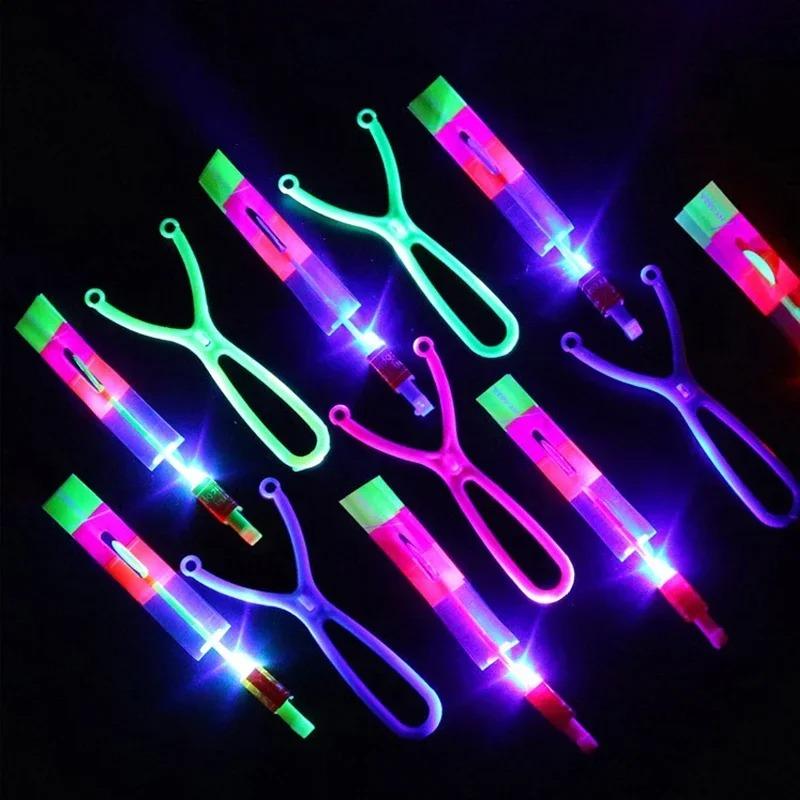 Rocket Slings Flying Toys with Led Lights, LED Arrow Helicopters with Launchers,Summer Outdoor Game Toy Party Favor for Kids
