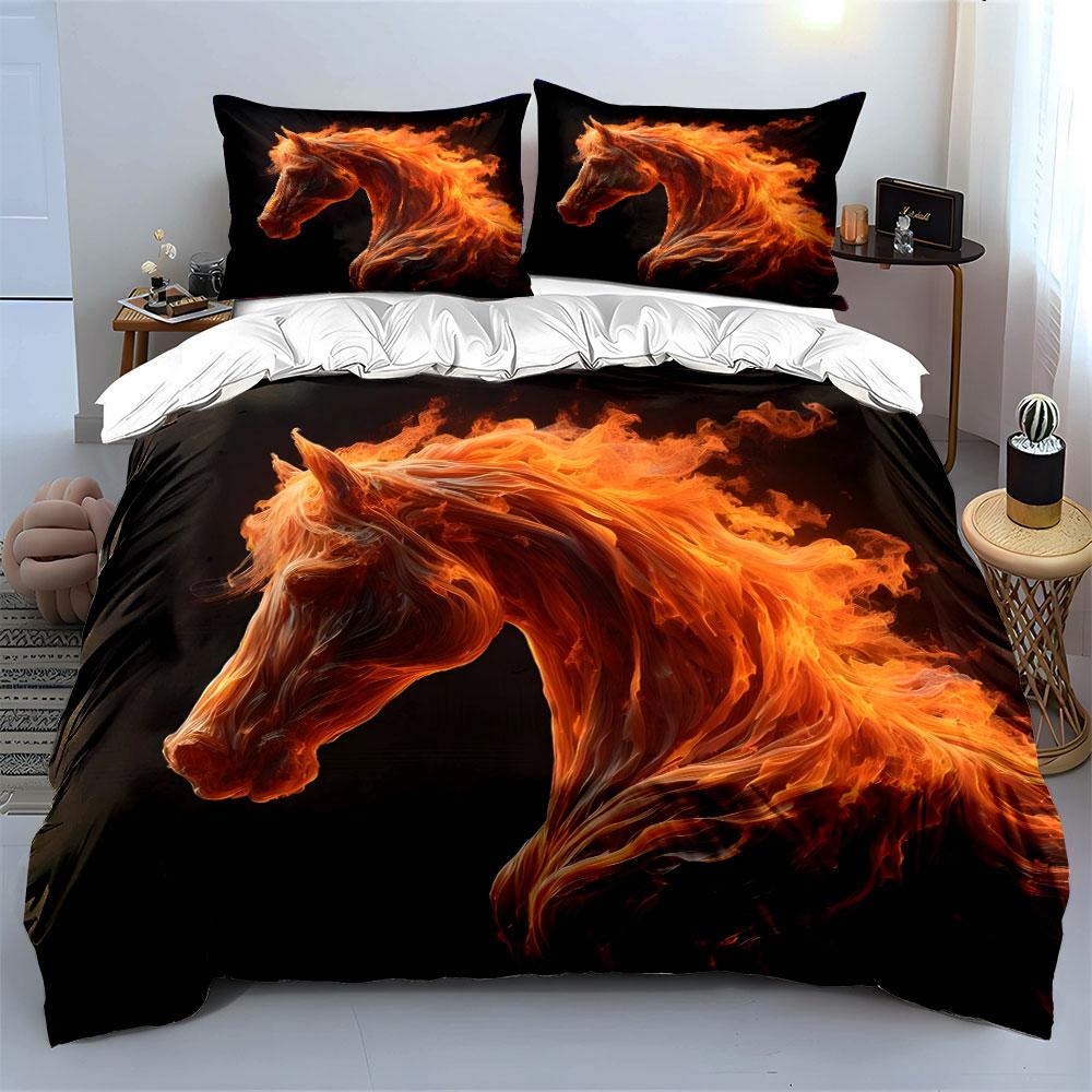 Fiery Horse Abstract Art Bedding Duvet Cover Set (1*Duvet Cover 2*Pillowcases, Without Duvet Insert)