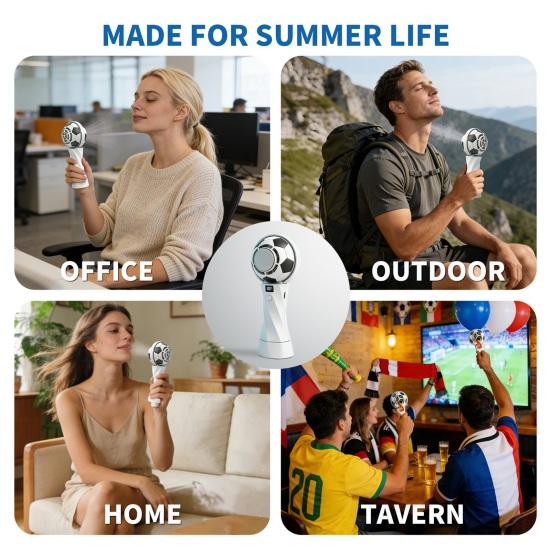 Portable Football Fan Small Handheld Fan 6-Speed Wind LED Display USB Charging Lightweight Travel Fan Quiet Personal Fan