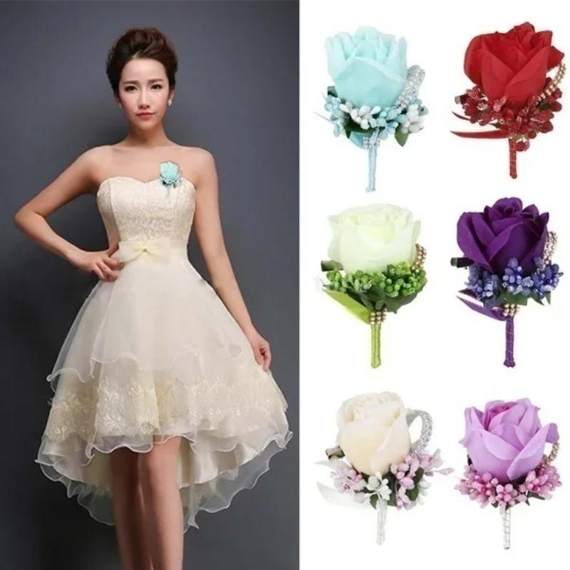 Knot Wedding Corsage Simulation Silk Rose Brooch Wedding Dress Flower Accessories Forest Berry Simulation Single Rose Corsage