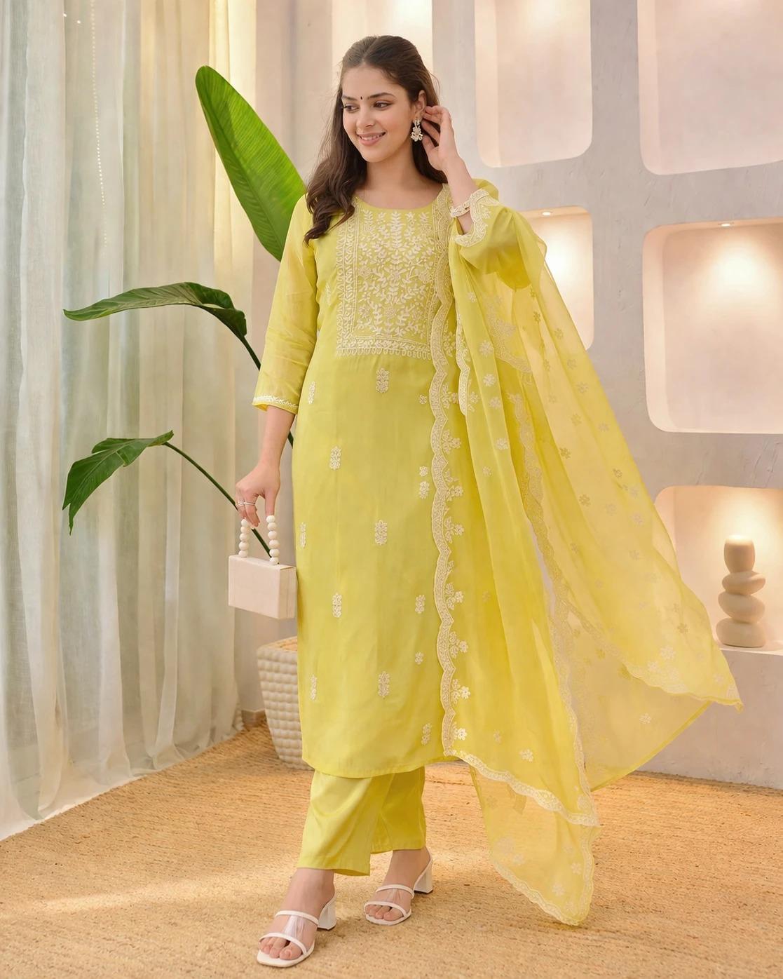 Женский дизайнерский хлопковый salwar-костюм Индийский Болливуд Топ Туника Курта Брюки Дупатта Набор Платье M жёлтый