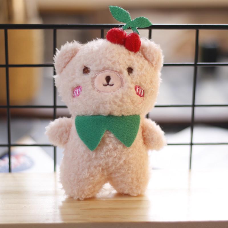 Adorable Plush Cherry Bear White Soft Stuffed Animal Keychain Cute Bag Charm
