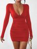 Autumn/Winter Deep V Sexy Bodycon Dress for Women - Long Sleeve, Solid Color Fashion.