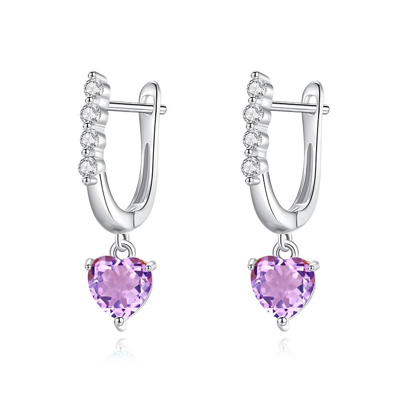 Natural color treasure love crystal stone ear buckle women s Japanese and Korean version s925 sterling silver earrings niche light luxury ear jewelry