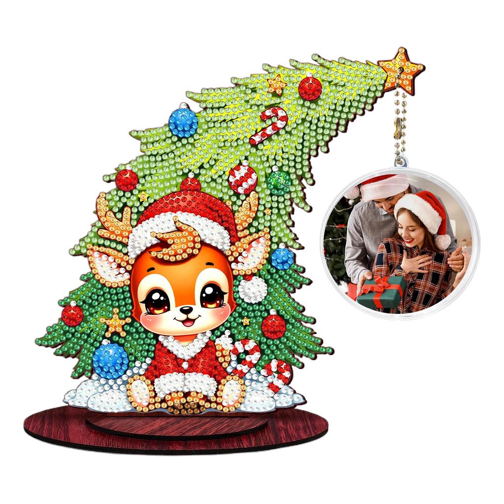 Photo Christmas Tree Table Top Diamond Painting Ornament Kits Wooden 5D DIY Diamond Art Tabletop Decorations Gift for Friends