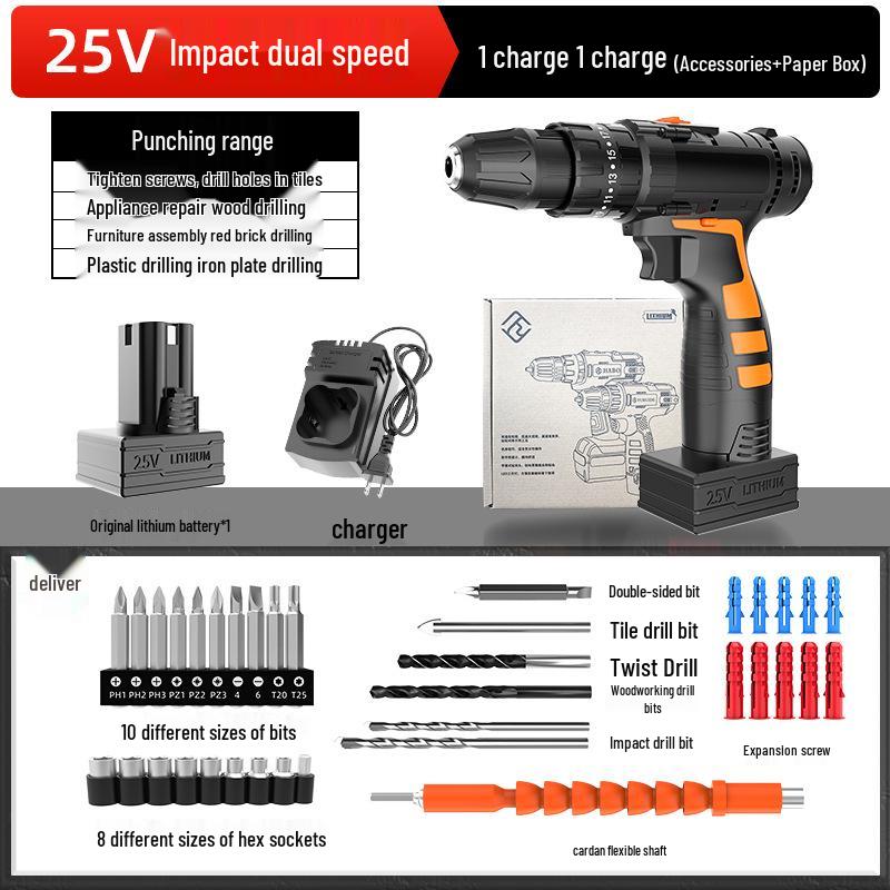 25V Cordless Electric Hand Drill with Lithium Battery