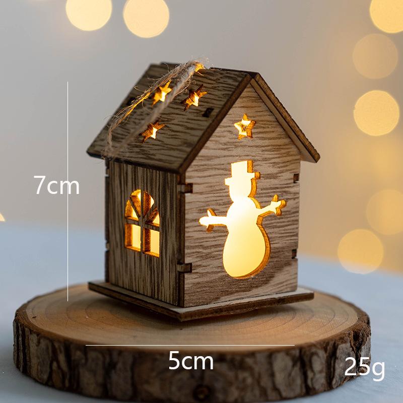 Christmas Wooden House  Christmas Decoration LED Light Xmas Tree Hanging Ornament Home New  Gift Navidad Hanging Decor
