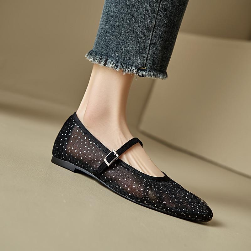Fashion New Summer Women Pumps Shoes for Women Fashion Mesh Sandals Round Toe Mary Jane Shoes Women Breathable Flat Shoes Low Heels