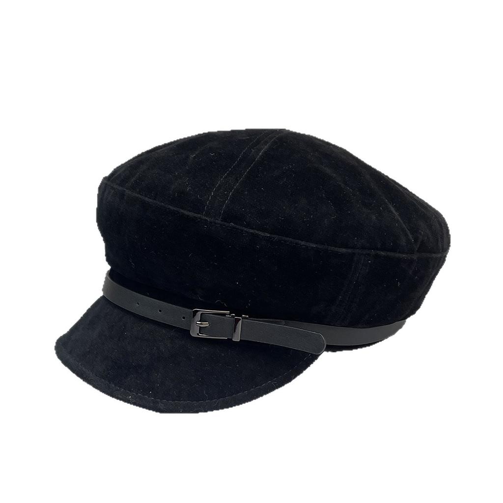 Vintage Belt Decoration Suede Newsboy Hat Painter Hat Women'S Versatile Face Ducktongue Octagonal Hat