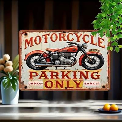 Vintage Motorradparkplatz Nur Aluminiumblechschild Dekorative Plakette für Zuhause Retro Metallwandkunst mit englischem Text