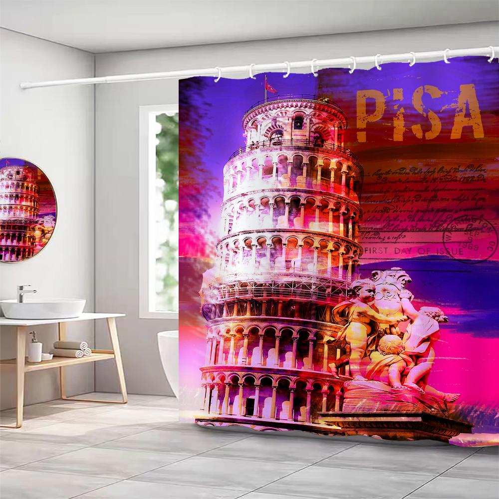 

European Retro Scenery City Street View Printed Shower Curtain Waterproof Bath Bathroom Curtains Home Decor Curtains With Hooks W90xH180cm