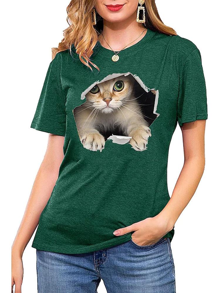 

Женская новая футболка весна/лето с рисунком кошки, свободный пуловер из молочного шелка с короткими рукавами 6XL