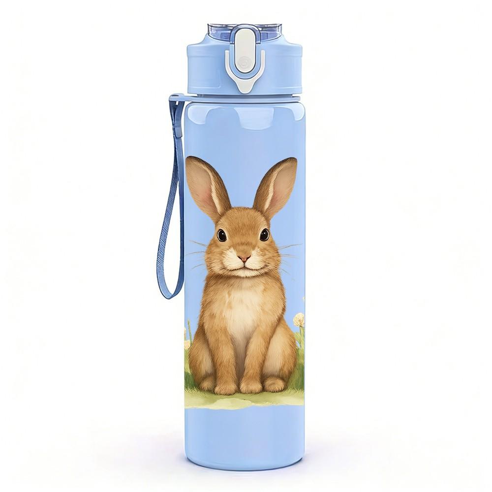 1PC Wild Field Easter Bunny 750ml Color Plastic Sports Water Bottle Leakproof Flip Straw Lid Suitable for Sports Office Home Use