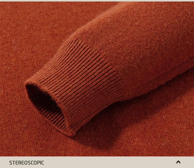 Men's Cashmere-Blend Thick Knit Sweater - Round Neck, Relaxed Fit, Faux Two-Piece, Casual Style