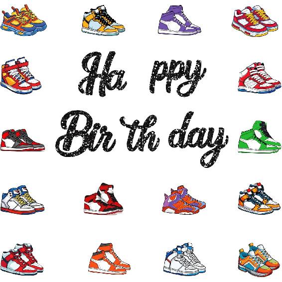 3Pcs Sneaker Decorations, Happy Birthday Banner, Sneaker Party Decorations,Sports Theme Backdrop for Sneakerhead Events
