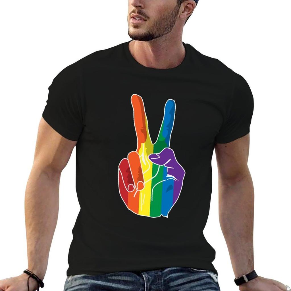 Sign of Peace (Rainbow Hand) T-Shirt Basic Crew Neck Short Sleeve Top