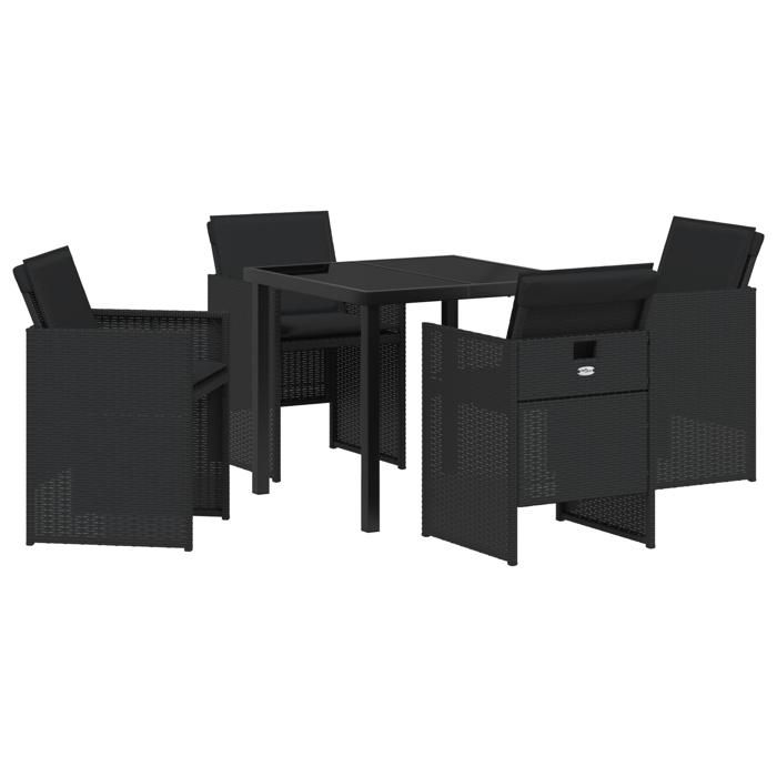 VidaXL Ensemble de salle à manger de jardin de 5 pièces avec coussins en rotin poly noir 3379944