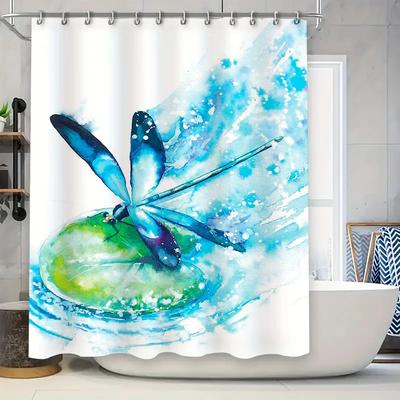 Aquarell Blaue Libelle Bade Duschvorhang Kreatives Design für Badezimmerdeko