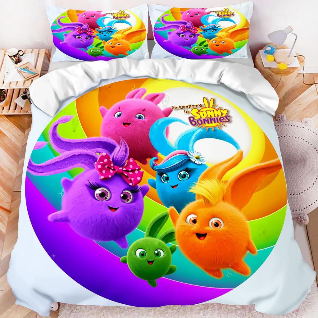 Sunny Bunnies Bedding Set Happy Birthday Cartoon Duvet Cover Kids Bedroom Decor Bed Linen Quilt Cover Pillowcase No Comforter