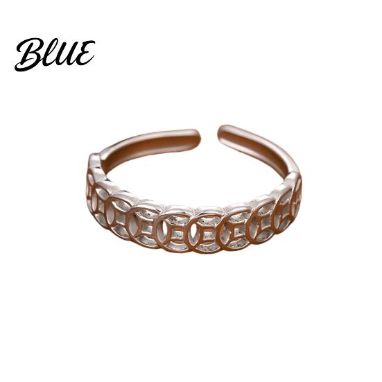 Fortune-Boosting Ring Women Hollow Copper Coin Shape Adjustable Opening Design