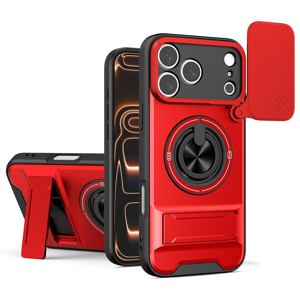 For iPhone 17 Pro Max Case Compatible with MagSafe Ring Holder Foldable Kickstand TPU PC Phone Cover with Camera Lens Slider