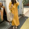 Loose Casual O-neck Long Sleeve Women Cotton Dress
