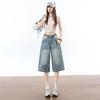 Fashion Summer Loose Straight Blue Denim Cropped Capri Pants Versatile Slimming Minimalist Daily Essential