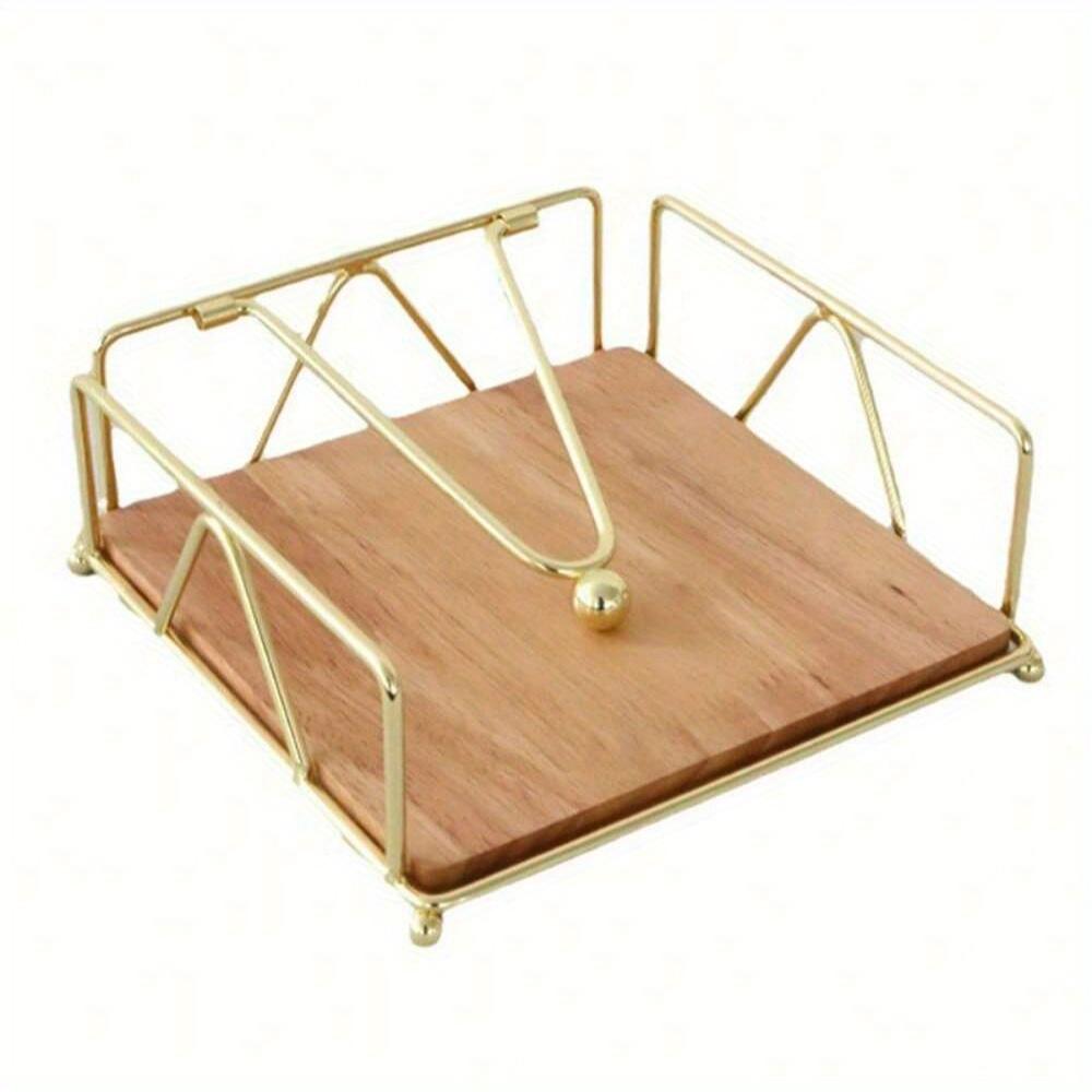 Gold Metal Napkin Holder with Solid Wood Base Ideal for Home Restaurant Hotel Cafe and Outdoor Use Efficient Tissue Dispenser