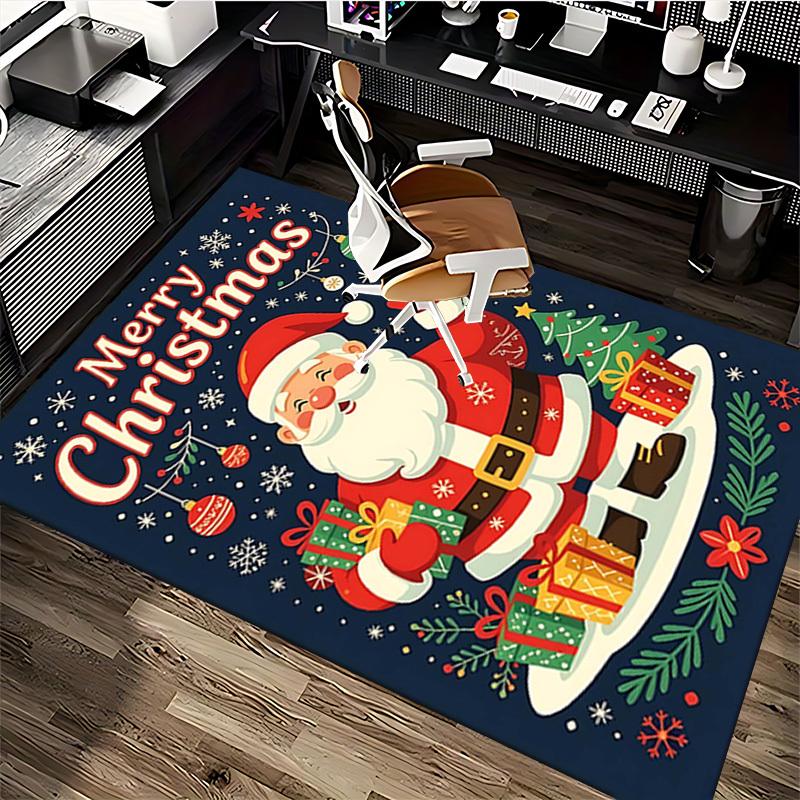 Christmas Santa Claus Chair Mat - Anime Cartoon Design, Non-Slip Carpet for Office, Home Decor, Living Room, Bedroom, Gaming Room & Dormitory.R030