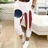 Women Plus Size White Star Stripe Printed Jogger Pants Drawstring Waist Side Pockets Cuffed Ankle
