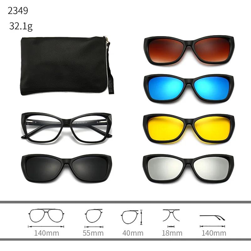 23XXA Gather 6PCS Magnetic Polarized Clip On Sunglasses Women Men Plastic Frame for Night Driving Sunglasses UV400