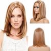 Korte Damesmode Pruiken Ombre Blonde Bruine Kleur Pruik Korte Hittebestendige Synthetische Vezel Natuurlijke Rechte Pruik voor Vrouw