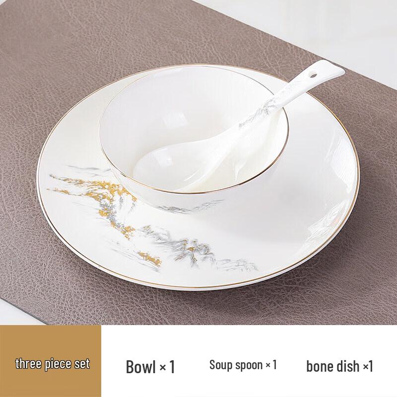 Elegant Gold-Rimmed Ceramic 3-Piece Dinner Plate Set