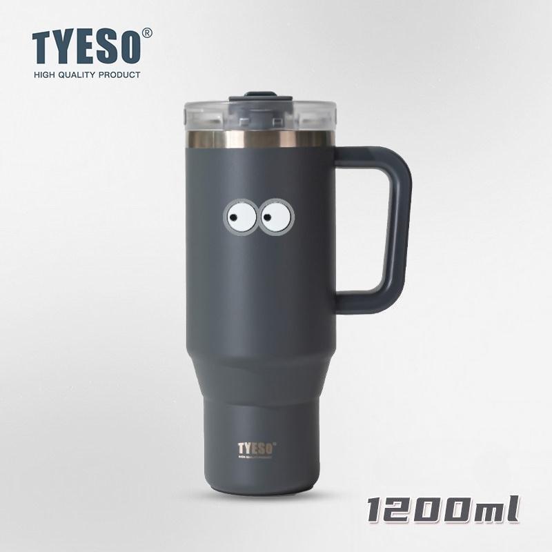 1200ml Tyeso Vacuum With Handle Bottle Stainless Steel Car Mug Straw Thermal Iced Travel Cup Tumbler Hot Cold Water Cup with Eye Sticker