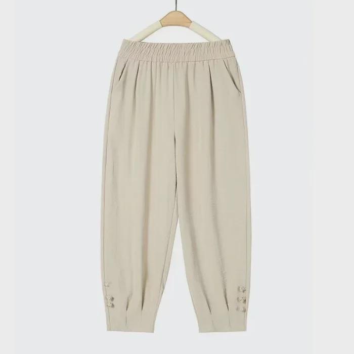 Sommer Dünne Caprihosen mit Hohem Bund für Mittelalte und Ältere Frauen - Locker, Kühl und Atmungsaktiv