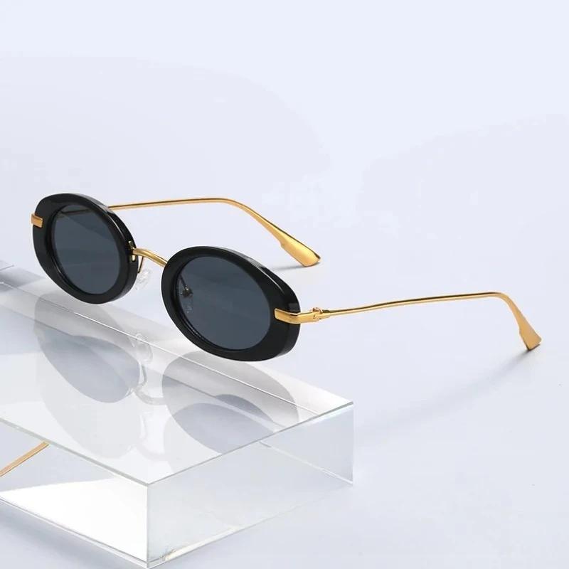 Oval Small Frame Sunglasses Women's Men's Retro Sunshade UV Sun Glasses Luxury Designer Punk Popular Metal Eyeglasses