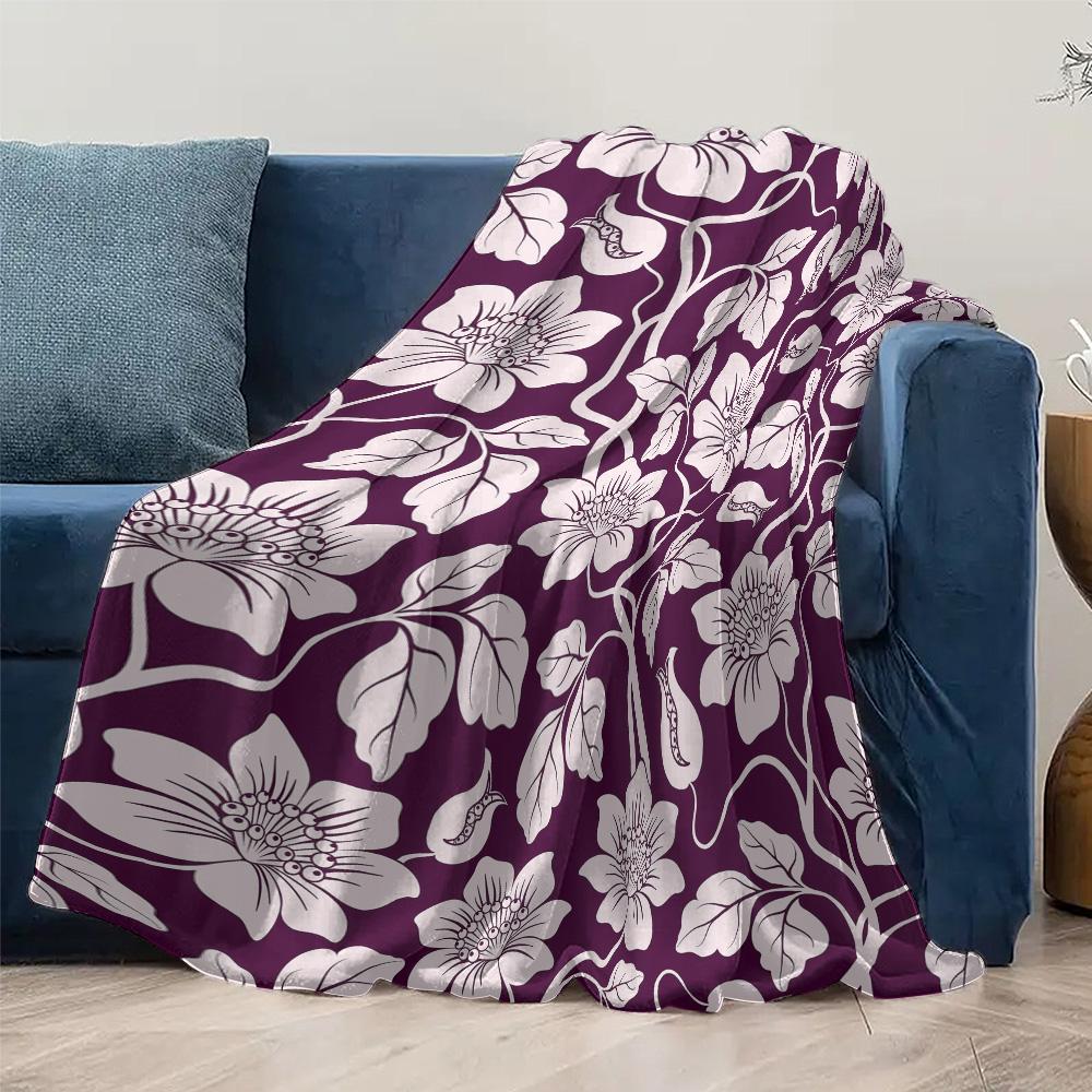 Soft Velvet Throw Blanket Floral Pattern Sofa Bed Living Room Decorative Blanket for Home Decor